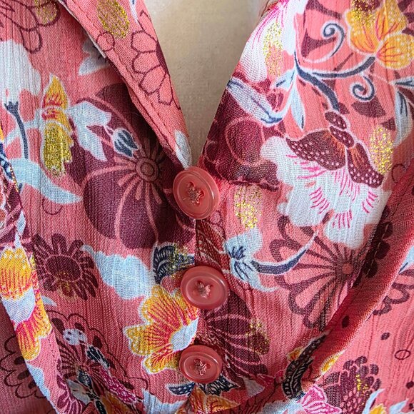 NEW Women Plus 2X Chiffon Pink Floral Relax Fit Blouse Gold Sparkle A Love Story - Picture 3 of 11